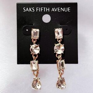 Saks Fifth Avenue Gold Clear Crystal Linear Drop Earrings